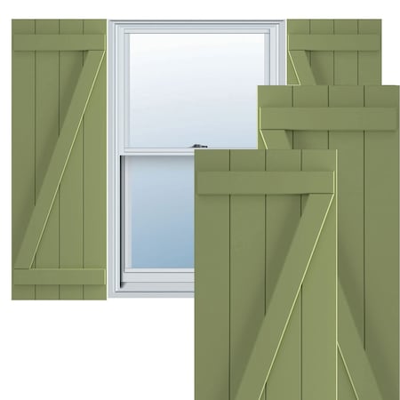 True Fit PVC Four Board Joined Board-n-Batten Shutters W/Z-Bar, Moss Green , 21 1/2W X 33H